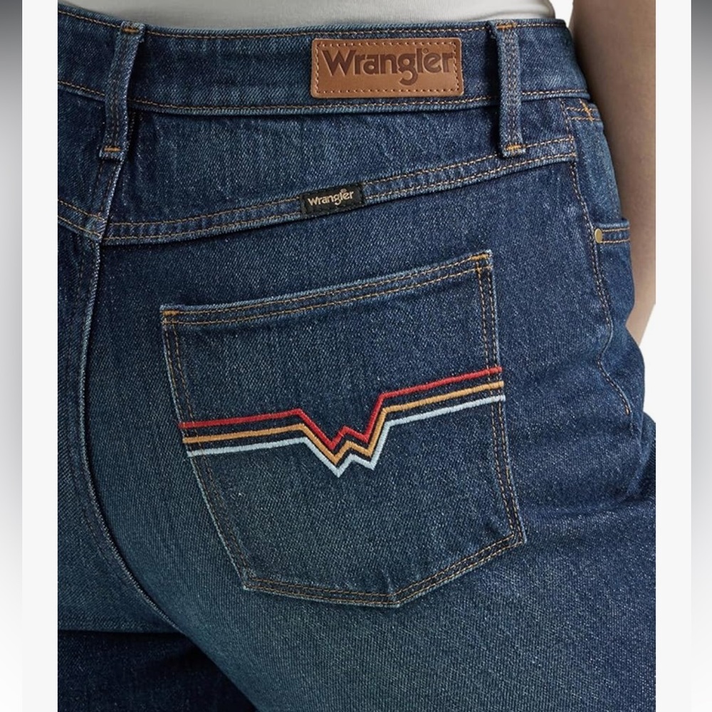 Wrangler Dark Blue Denim Flare Jeans with Multicolor Back Pocket Stitching